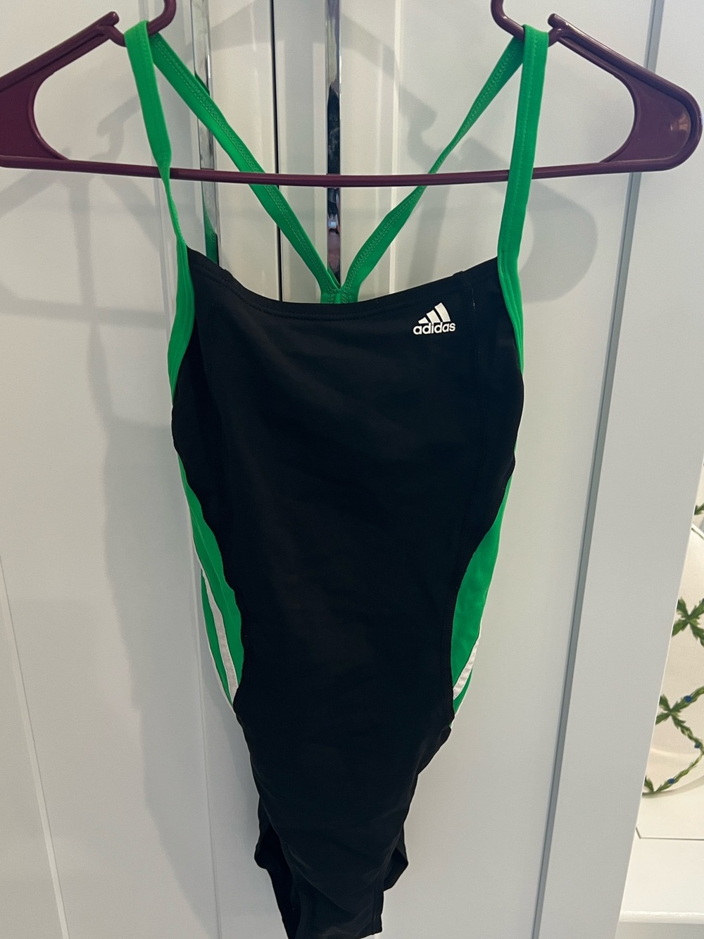 adidas Black and Green Racerback One-Piece Swim Suit